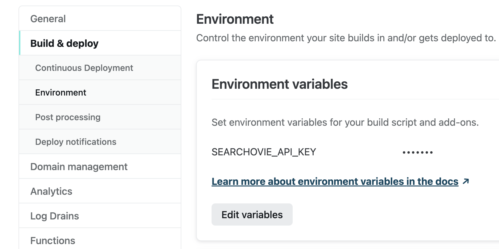 Netlify environment settings
